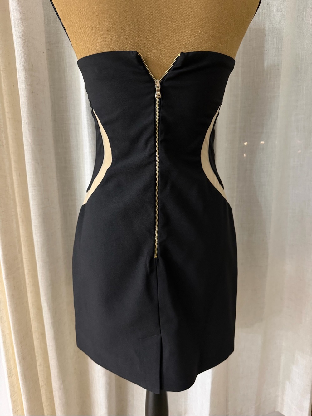 Three Floor Strapless Mini Dress in Black with Mesh See Thru Trim - Picture 2 of 4
